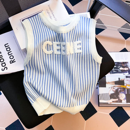 【tops】ストライプ柄ニットタンクトップF7753