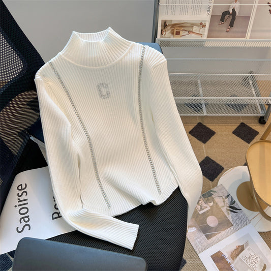 【tops】ハーフネック長袖ニットセーターF8240