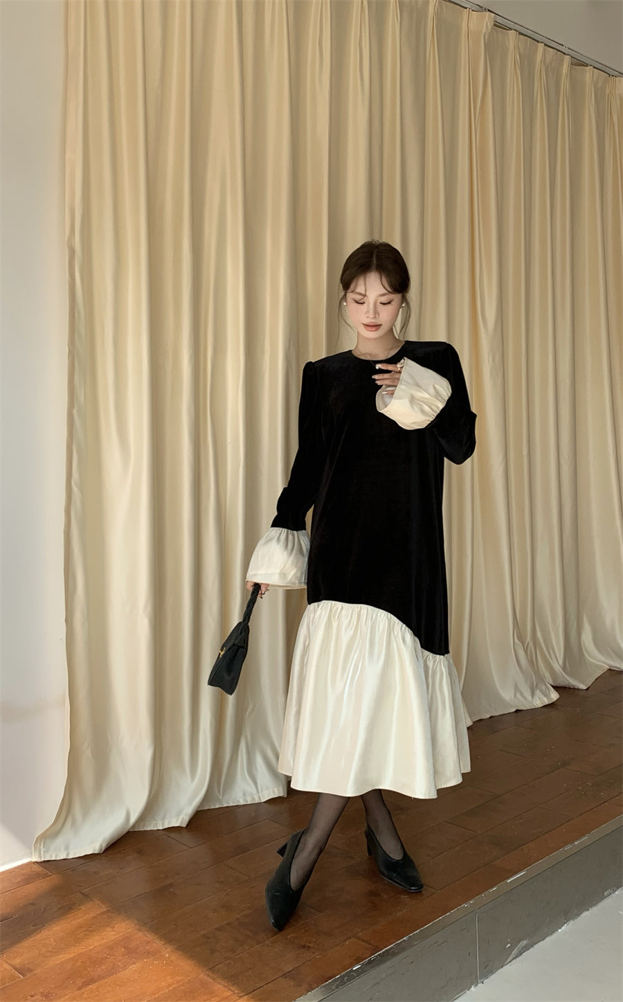 【dress】フレアスリーブ切替デートワンピースF8317