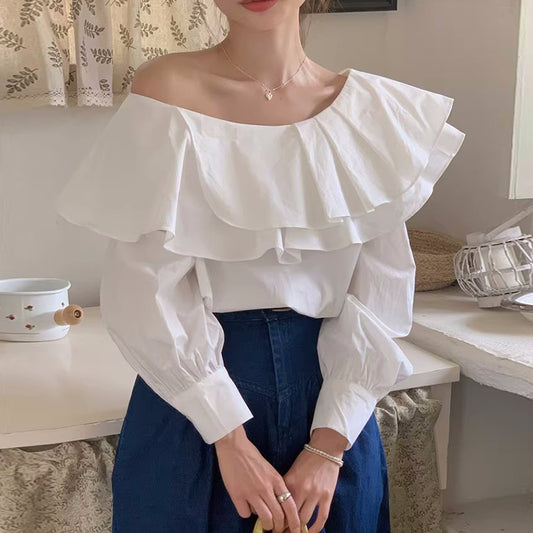 【tops】オフネック長袖ブラウスF8001