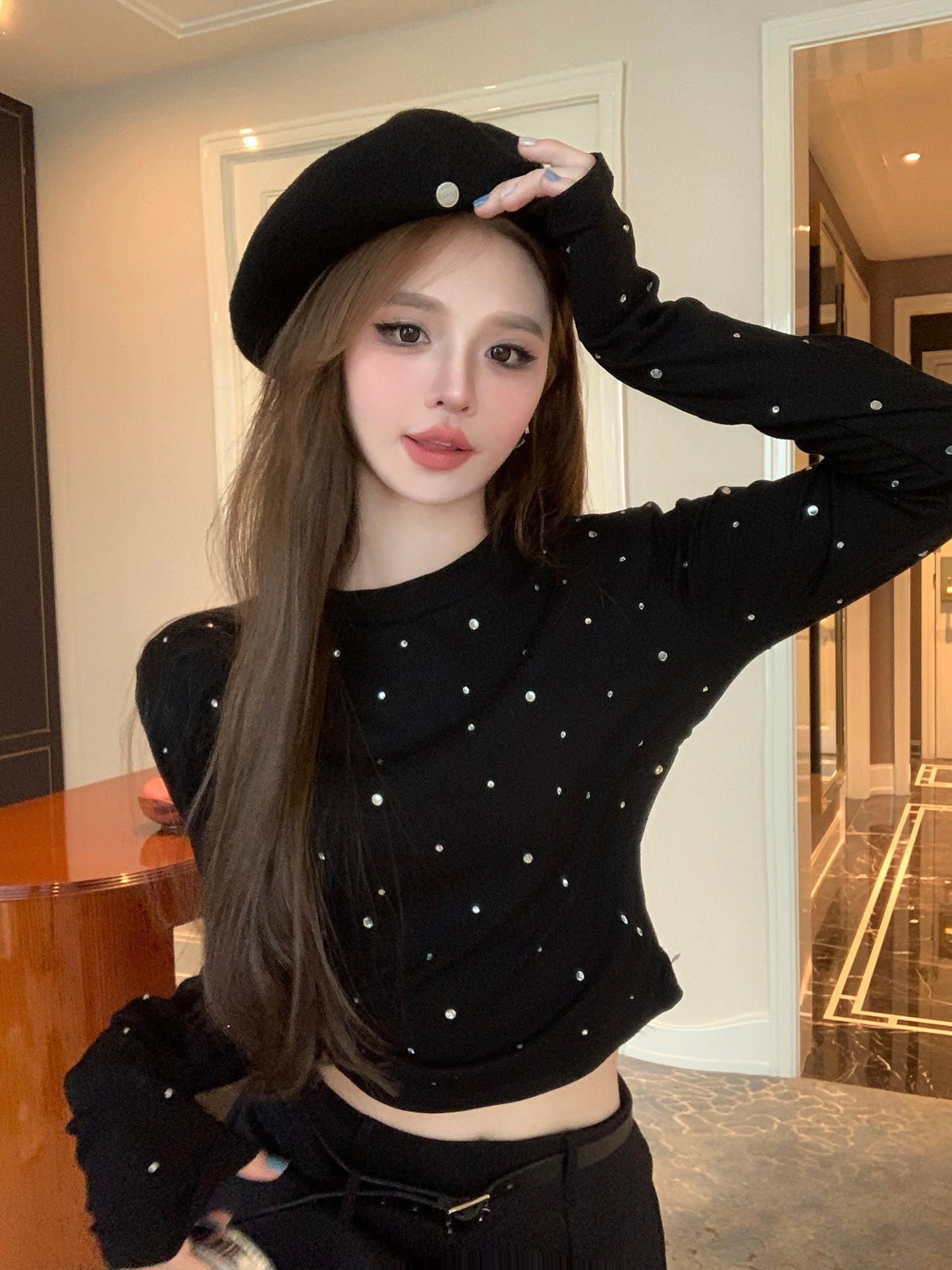 【tops】2色キラキラ長袖TシャツF8306