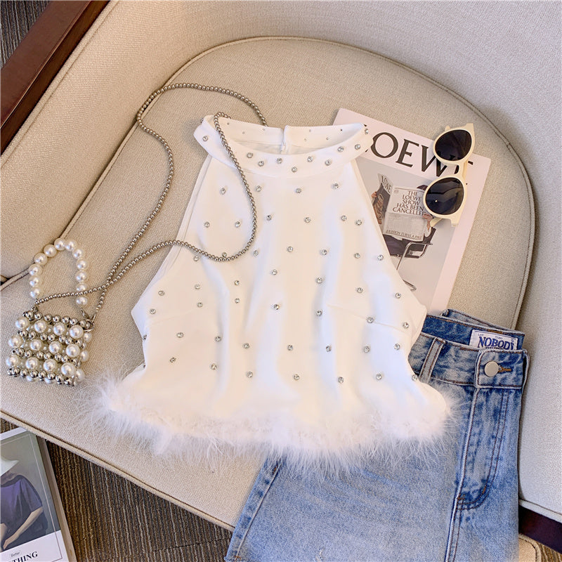 【tops】2色キラキラフリンジキャミソールF7769