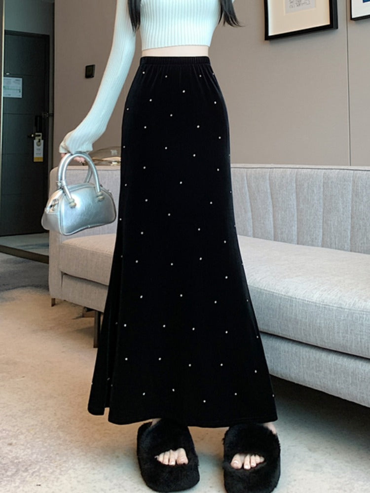 【bottoms】ドット柄ロング丈スカートF8296