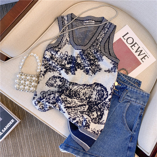 【tops】ノースリーブニットタンクトップF7755