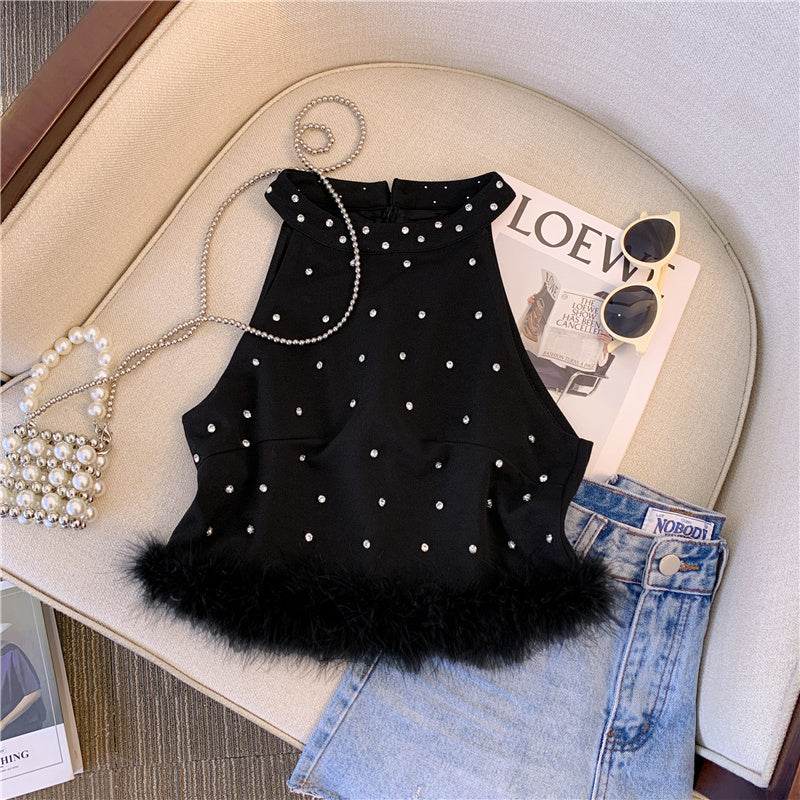 【tops】2色キラキラフリンジキャミソールF7769