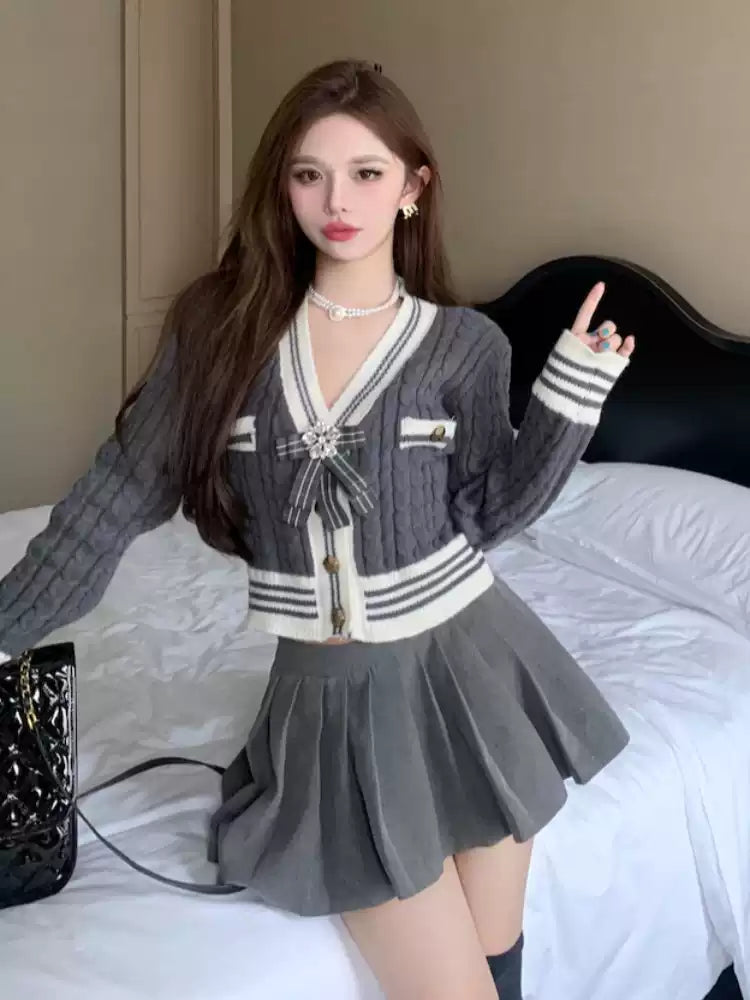 【outer】Vネック長袖ニットカーディガンF8298