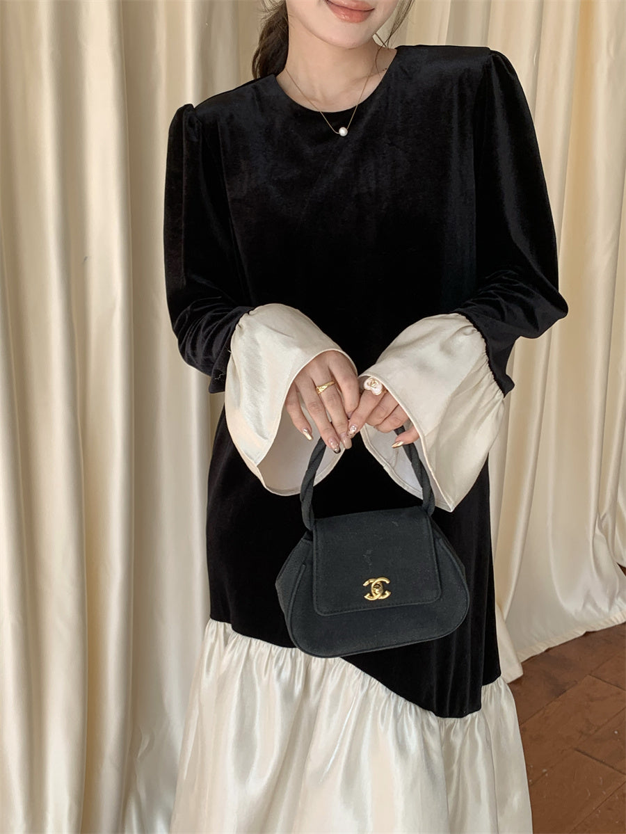 【dress】フレアスリーブ切替デートワンピースF8317