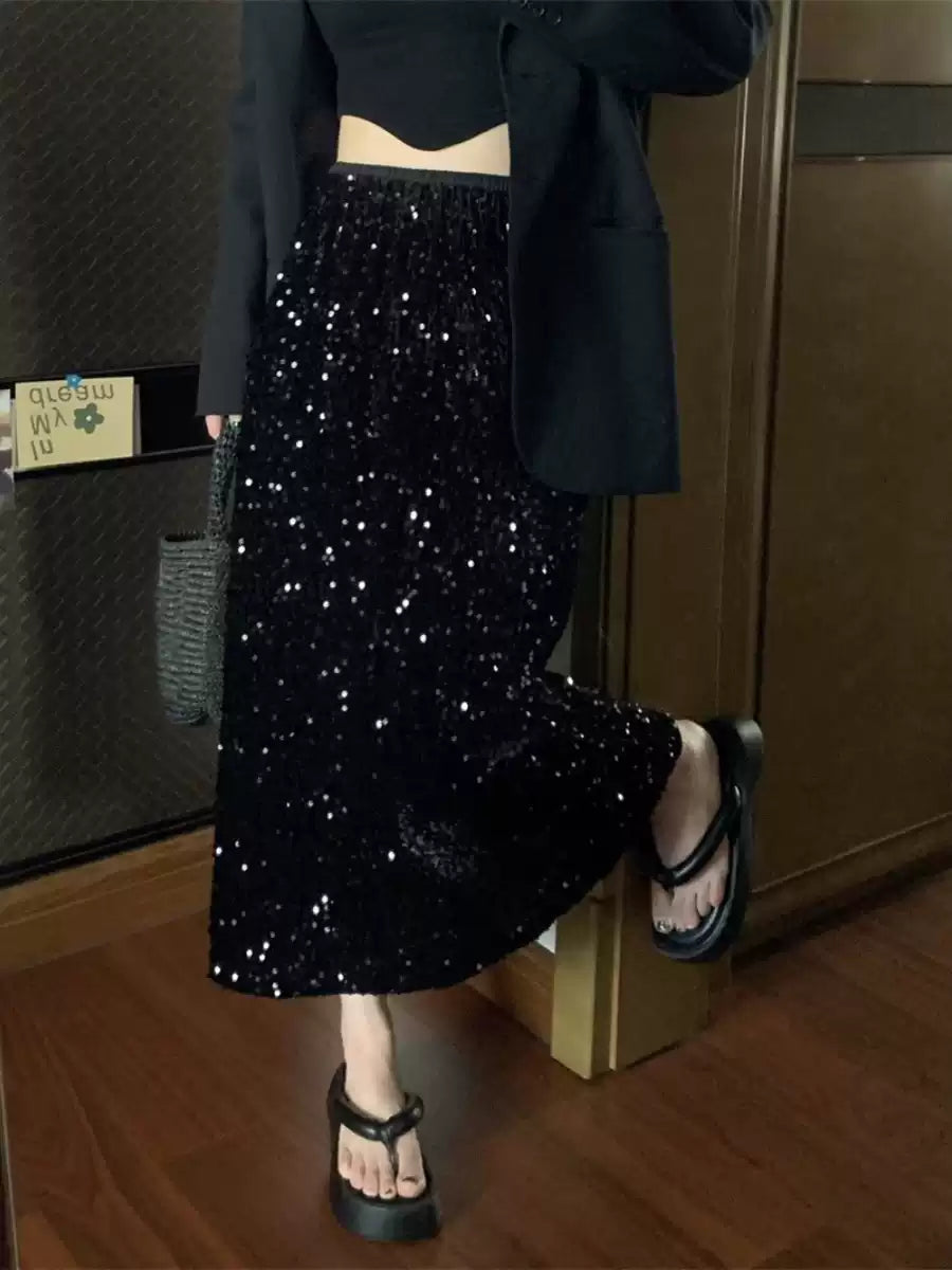 【bottoms】キラキラロング丈スカートF8295