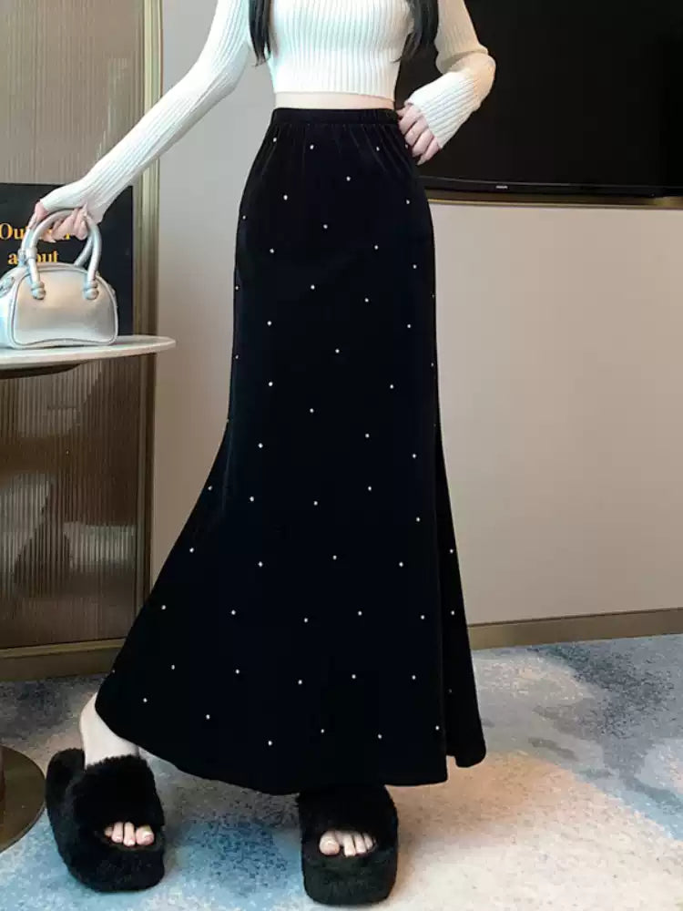 【bottoms】ドット柄ロング丈スカートF8296