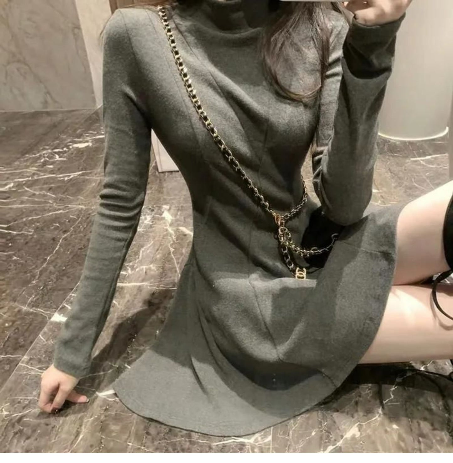 【dress】長袖AラインワンピースF8334