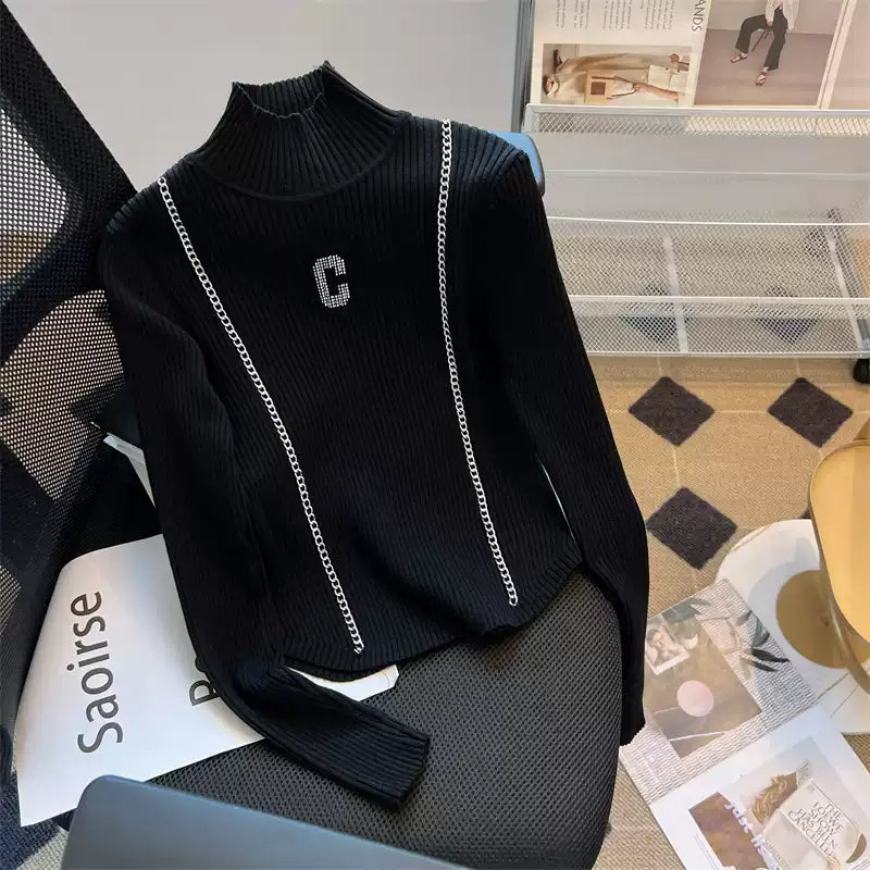 【tops】ハーフネック長袖ニットセーターF8240