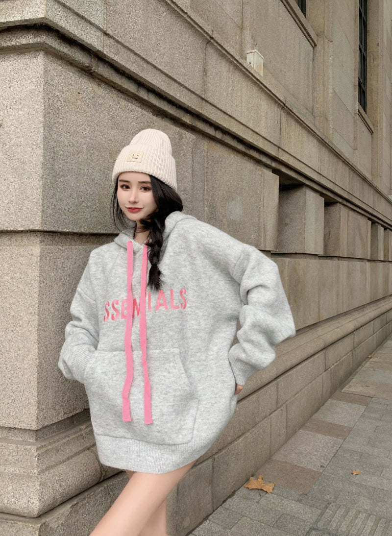 【tops】フード付き長袖ニットセーターF8309