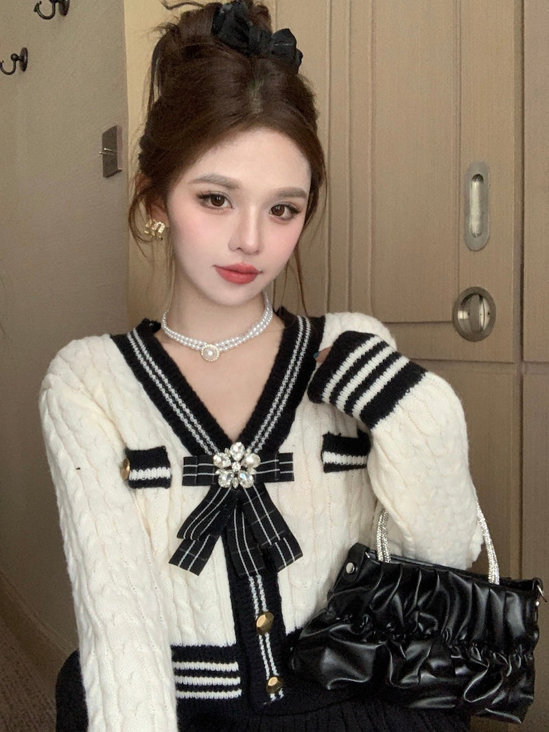 【outer】Vネック長袖ニットカーディガンF8298