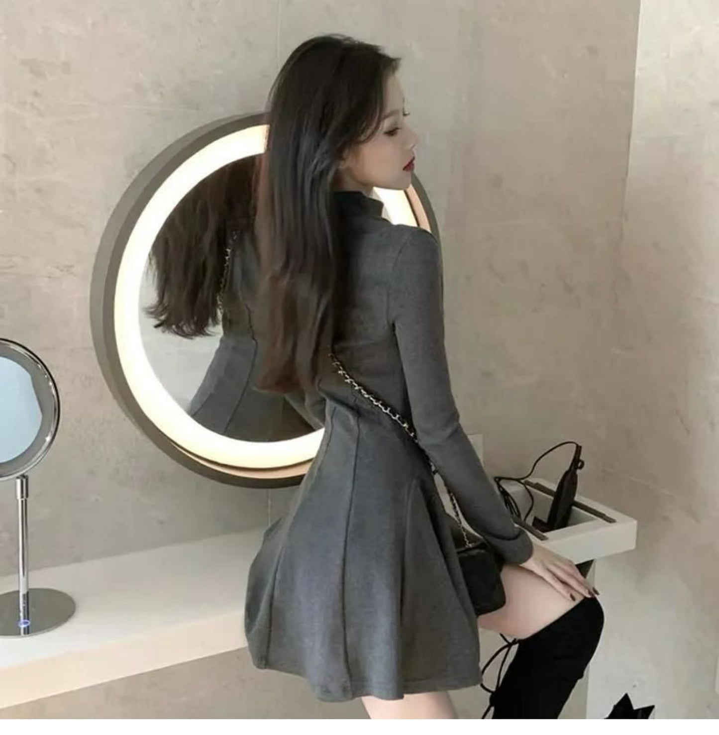 【dress】長袖AラインワンピースF8334