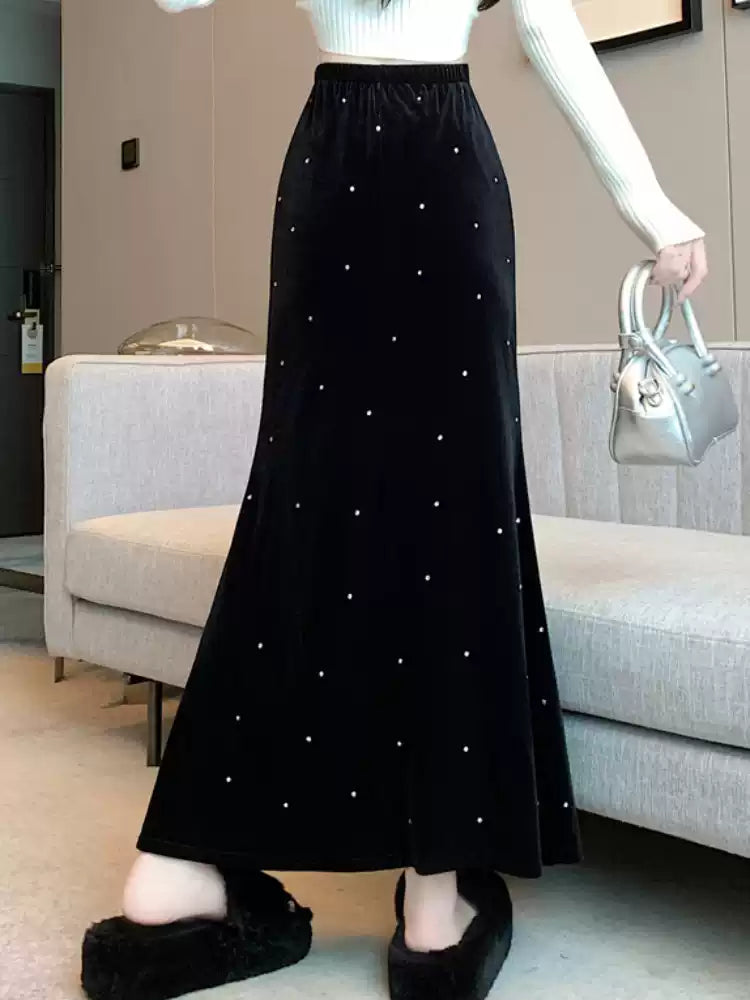 【bottoms】ドット柄ロング丈スカートF8296