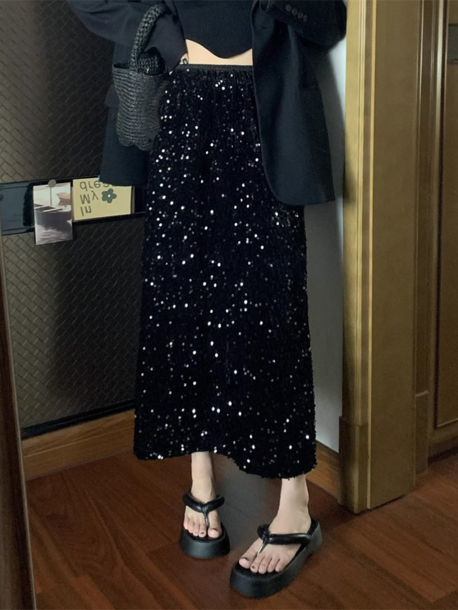 【bottoms】キラキラロング丈スカートF8295