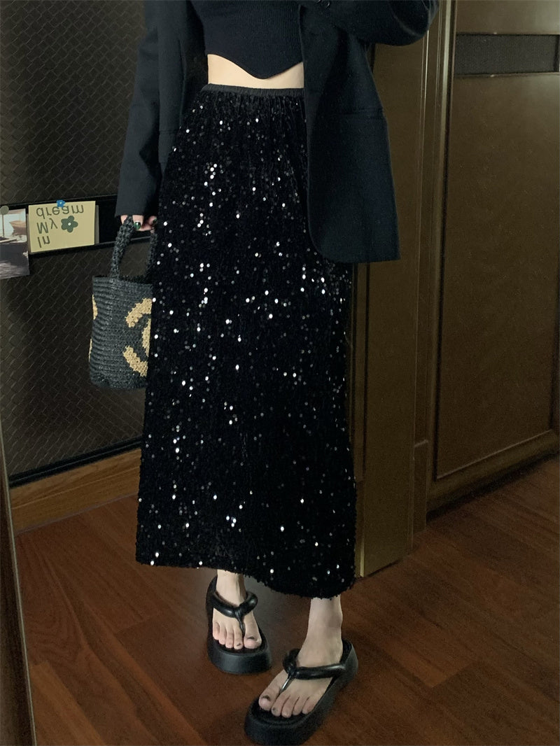 【bottoms】キラキラロング丈スカートF8295