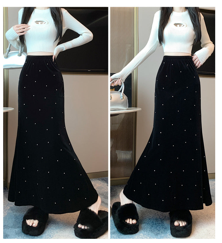 【bottoms】ドット柄ロング丈スカートF8296