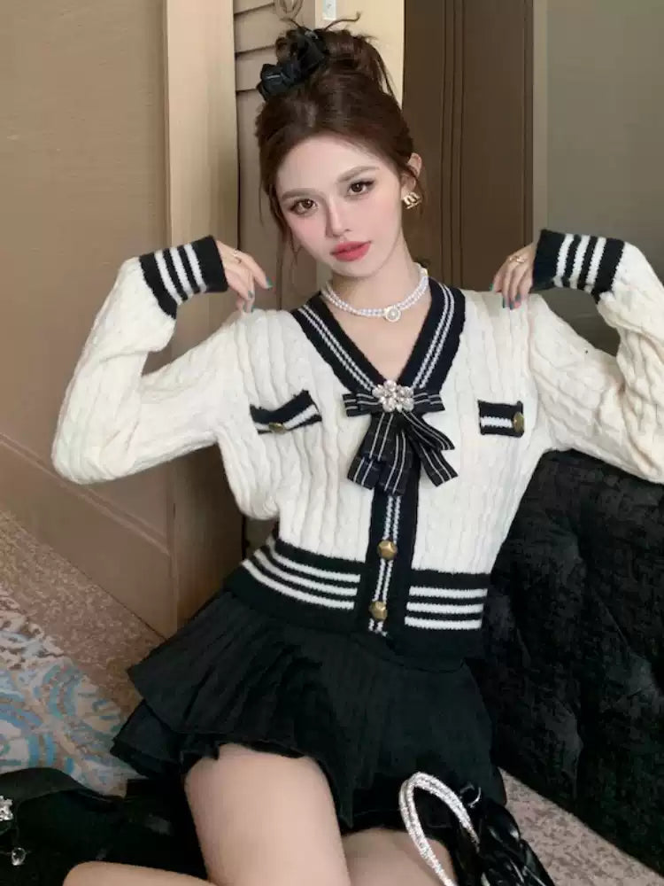 【outer】Vネック長袖ニットカーディガンF8298