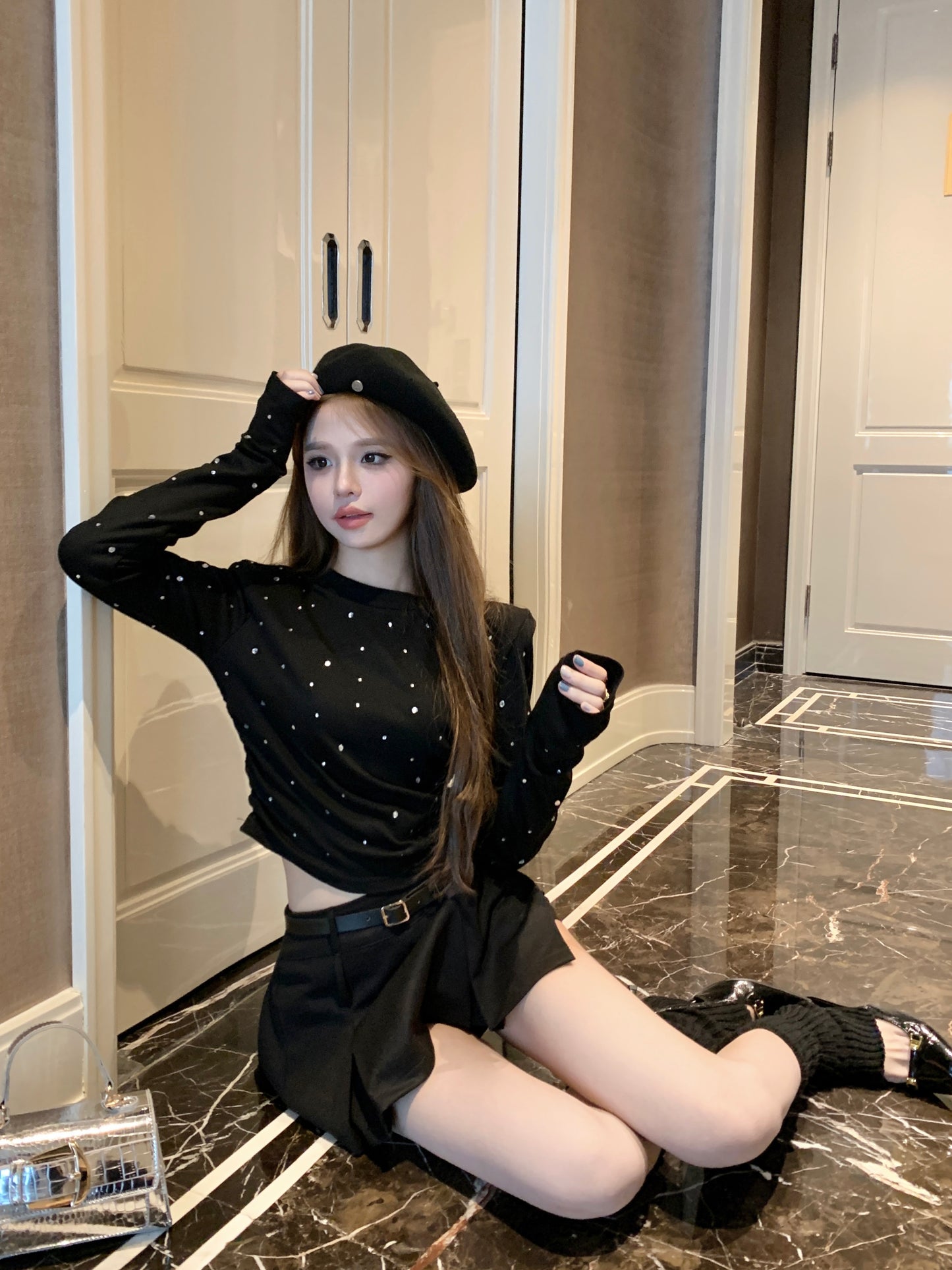 【tops】2色キラキラ長袖TシャツF8306