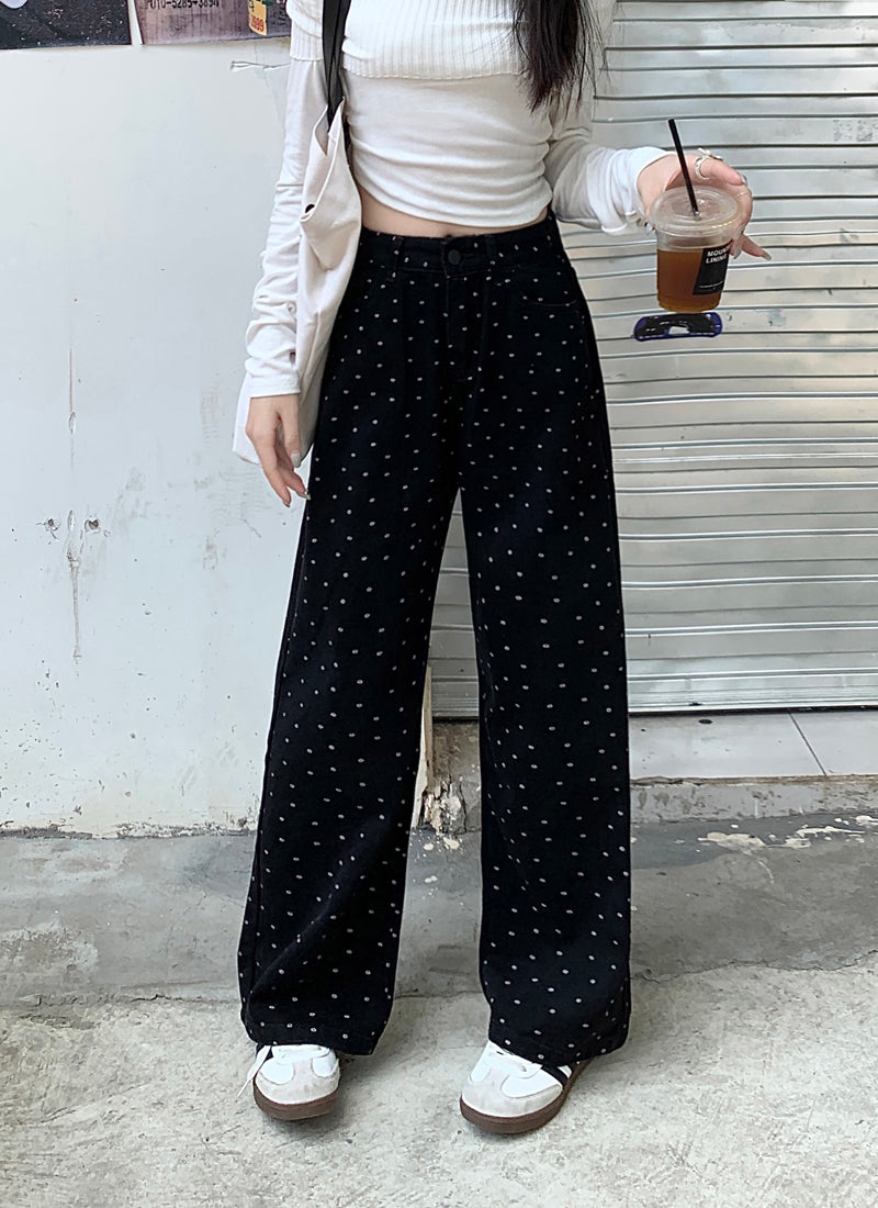 【bottoms】ドット柄ガウチョパンツF8328