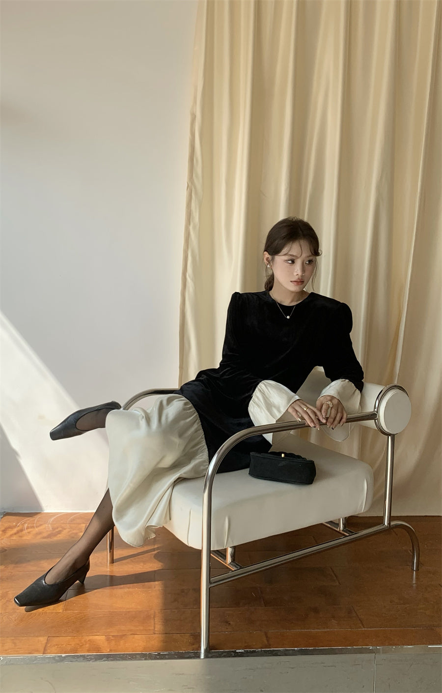 【dress】フレアスリーブ切替デートワンピースF8317