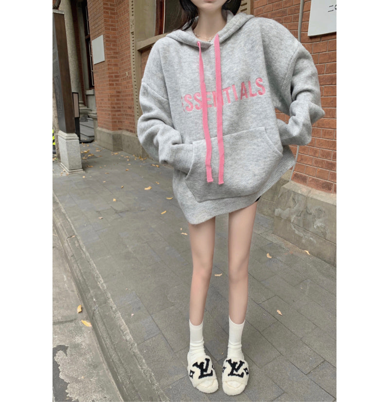 【tops】フード付き長袖ニットセーターF8309