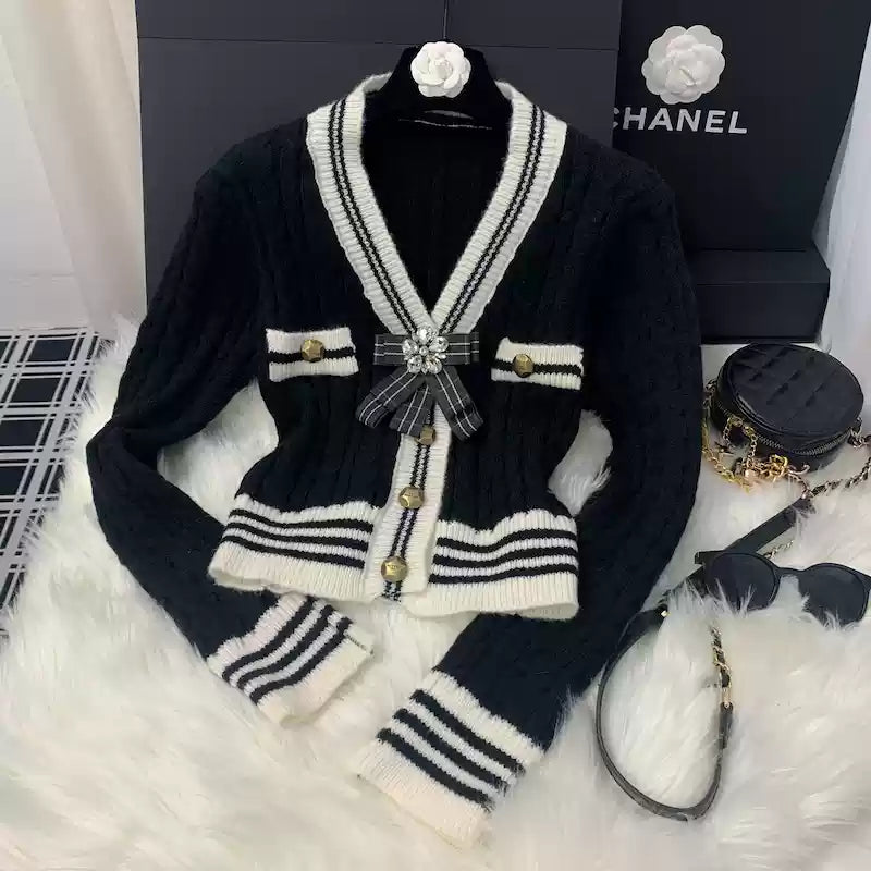 【outer】Vネック長袖ニットカーディガンF8298