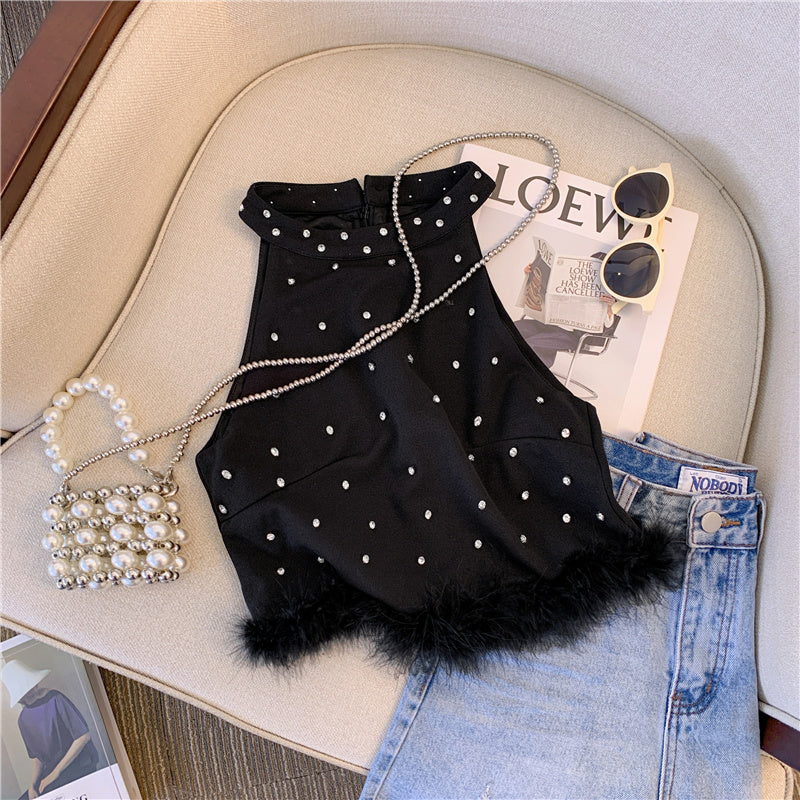 【tops】2色キラキラフリンジキャミソールF7769