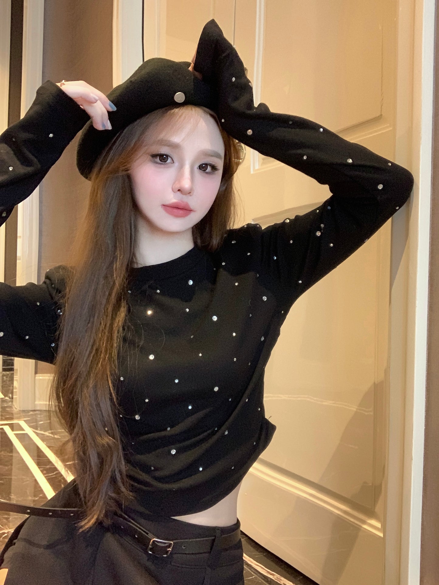 【tops】2色キラキラ長袖TシャツF8306