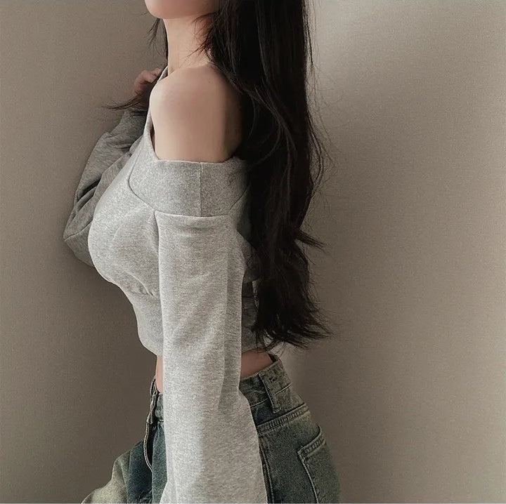 【tops】4色オフネック長袖パーカーF7998