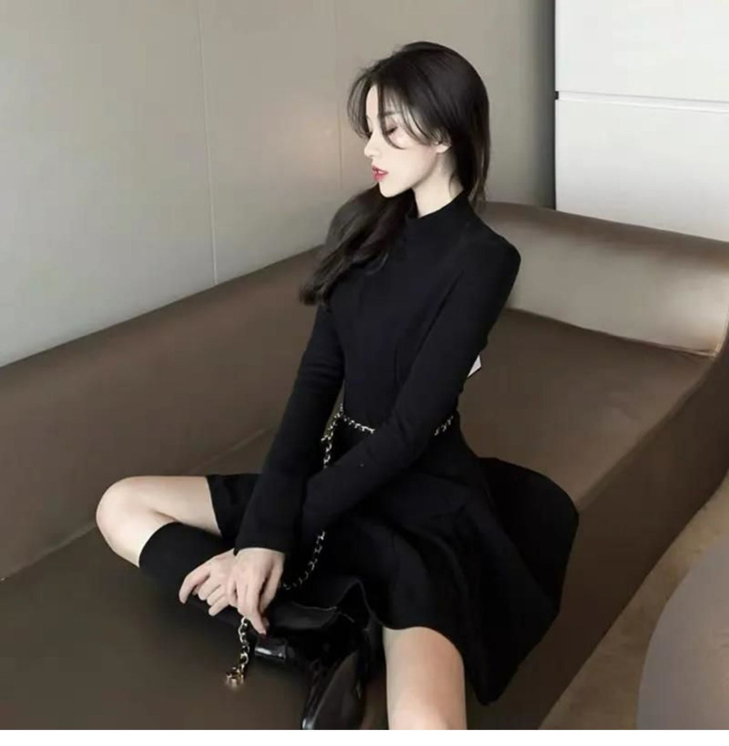 【dress】長袖AラインワンピースF8334