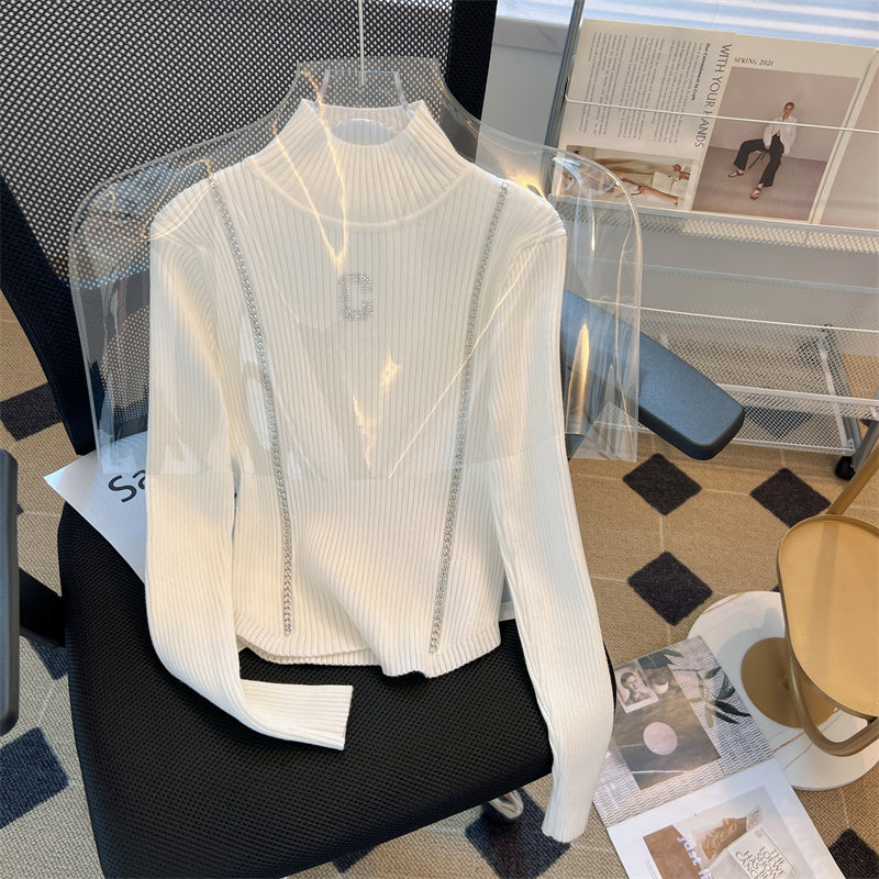 【tops】ハーフネック長袖ニットセーターF8240