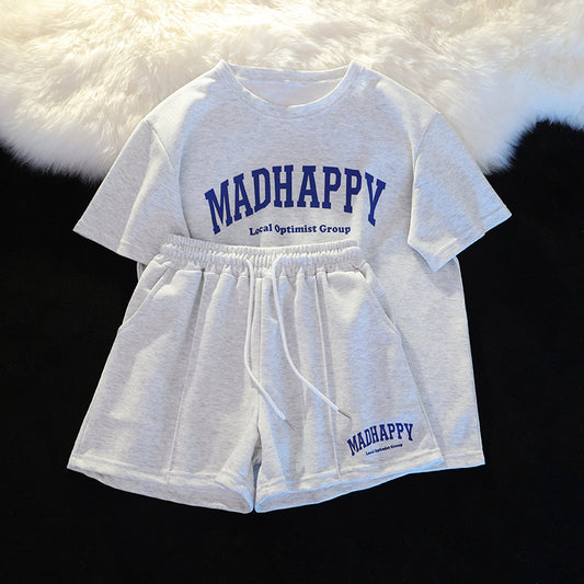 【set】4色英字柄Tシャツ+ショートパンツ２点セットF7764