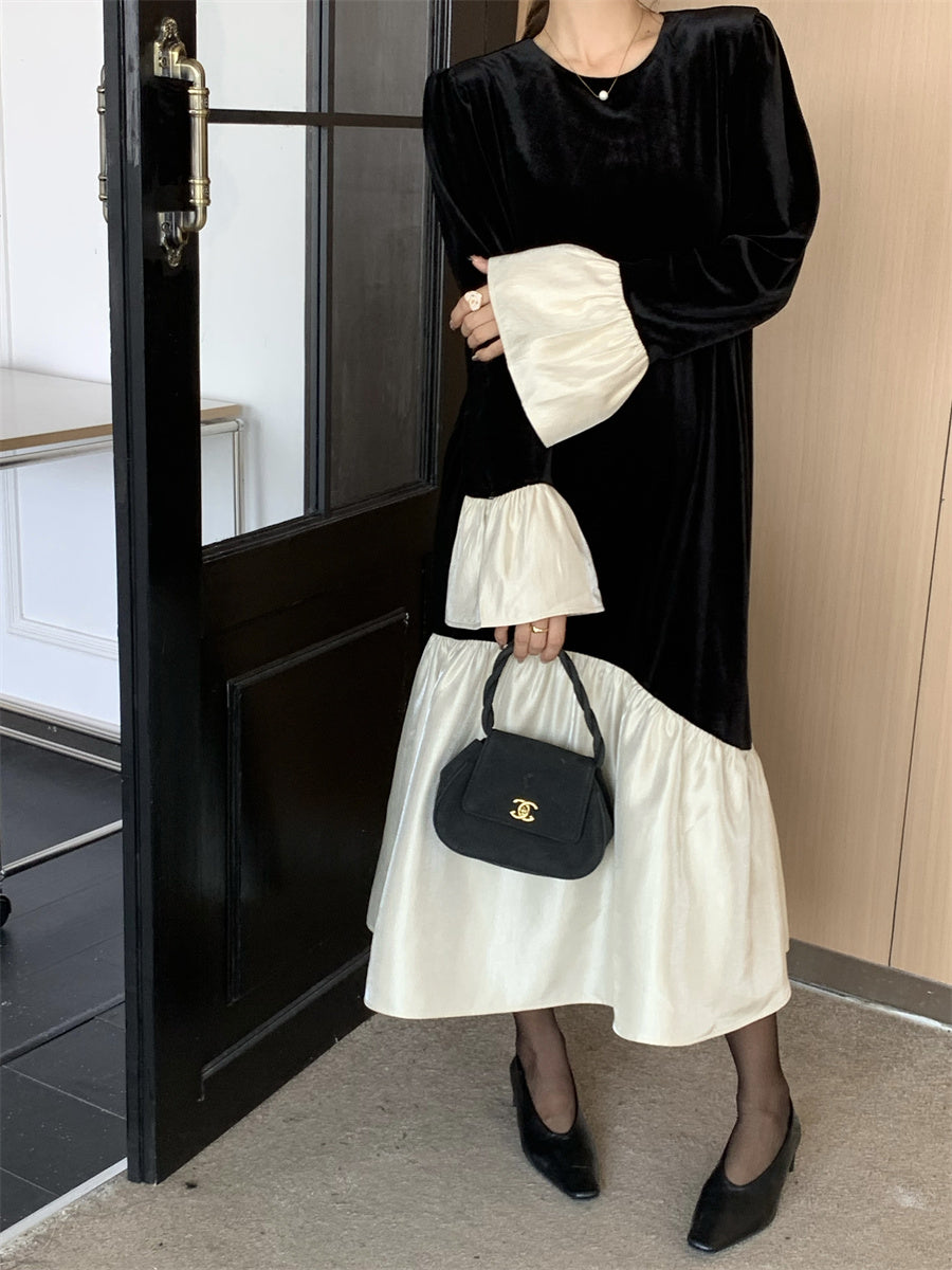 【dress】フレアスリーブ切替デートワンピースF8317