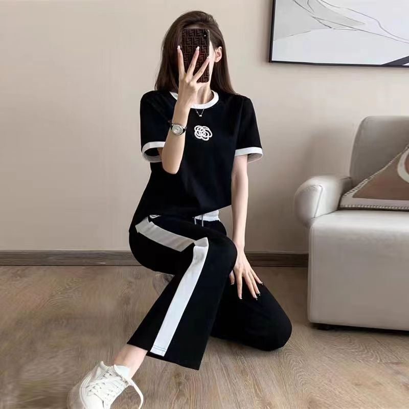【set】2色Tシャツ+配色カジュアルパンツ２点セットF7765