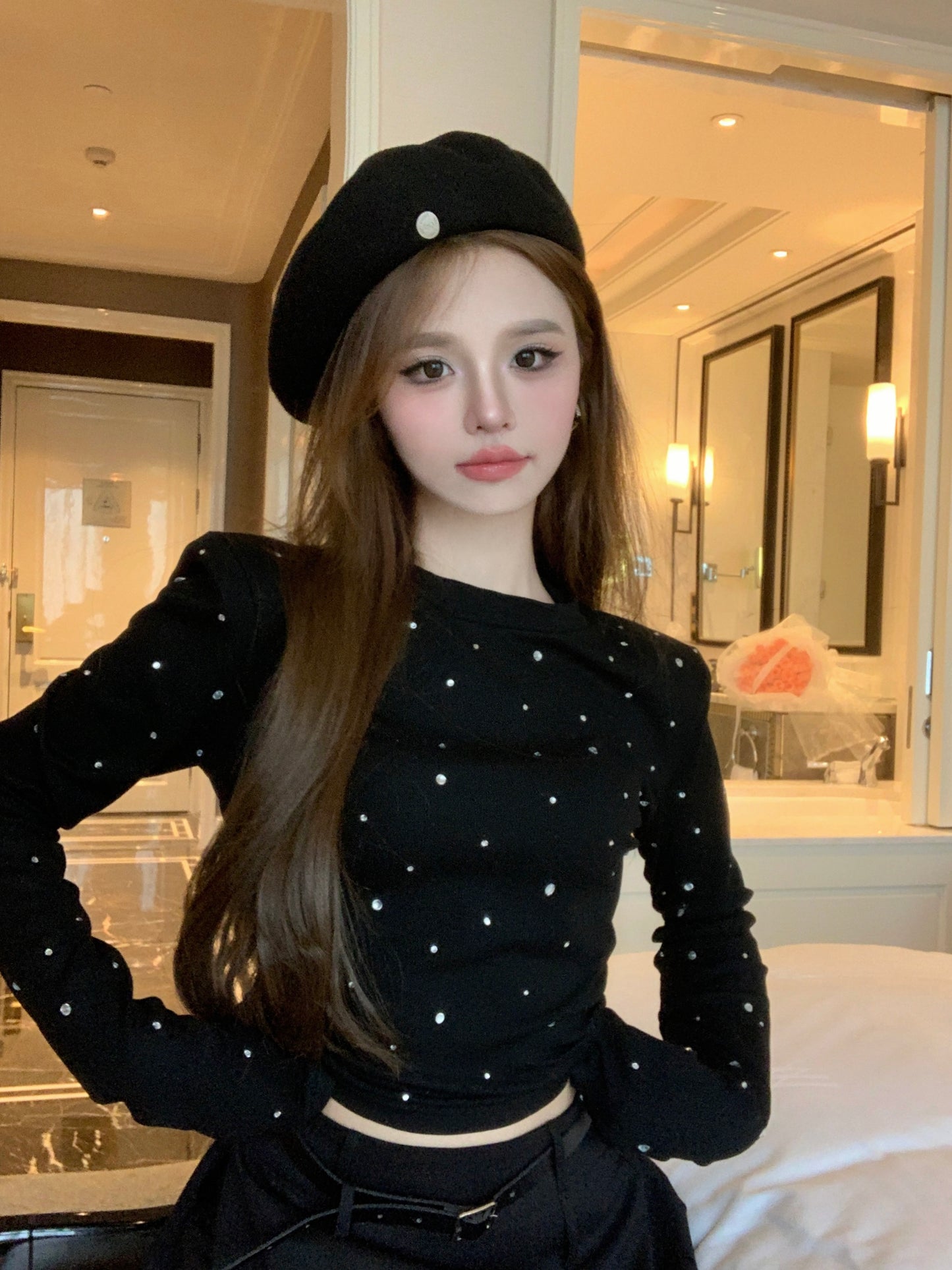 【tops】2色キラキラ長袖TシャツF8306