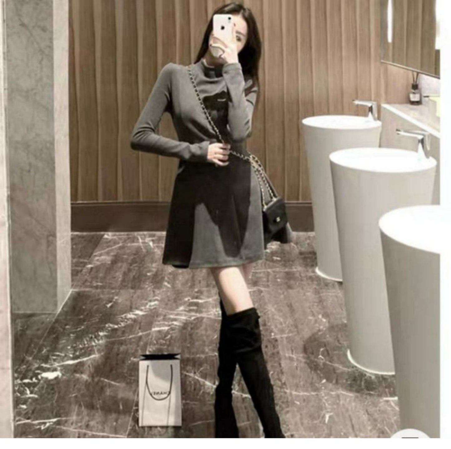 【dress】長袖AラインワンピースF8334