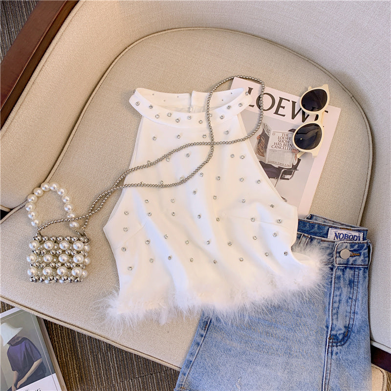 【tops】2色キラキラフリンジキャミソールF7769