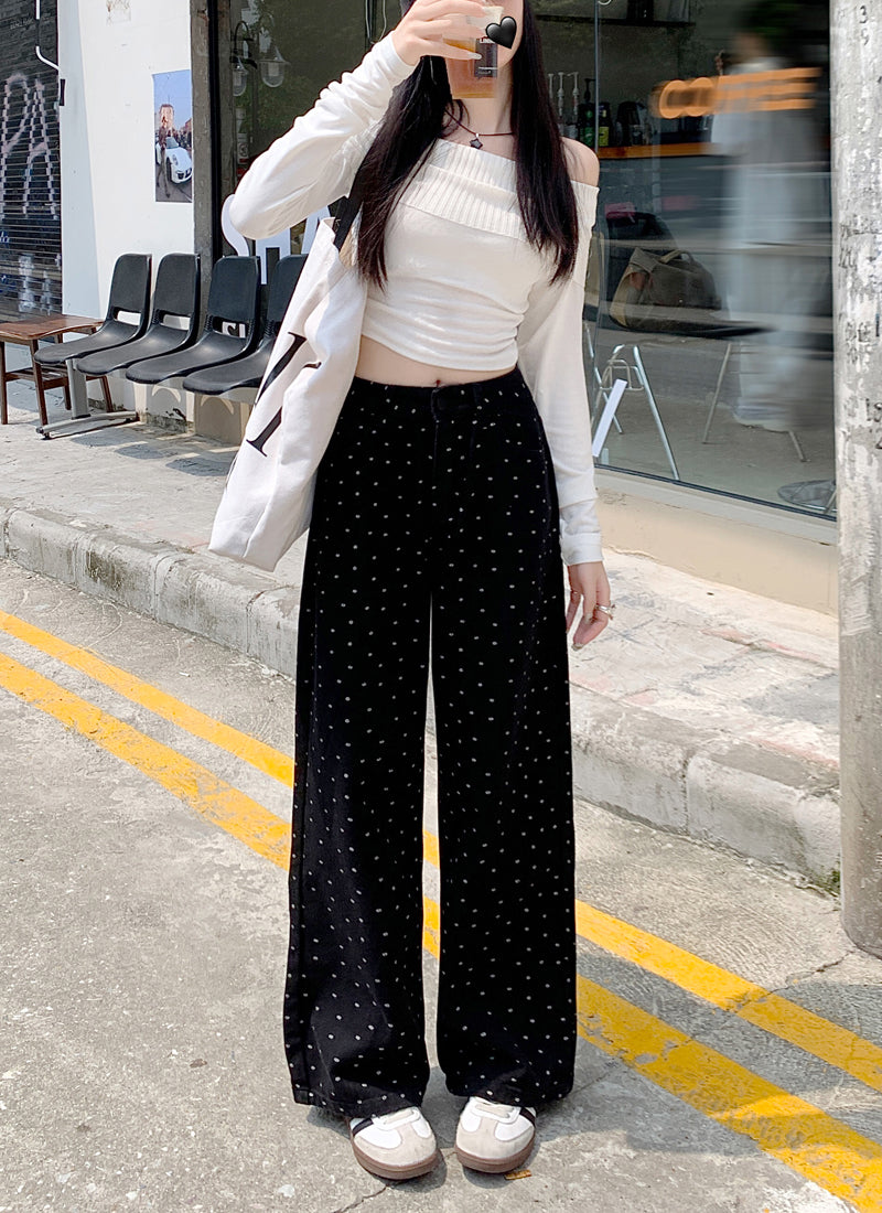 【bottoms】ドット柄ガウチョパンツF8328