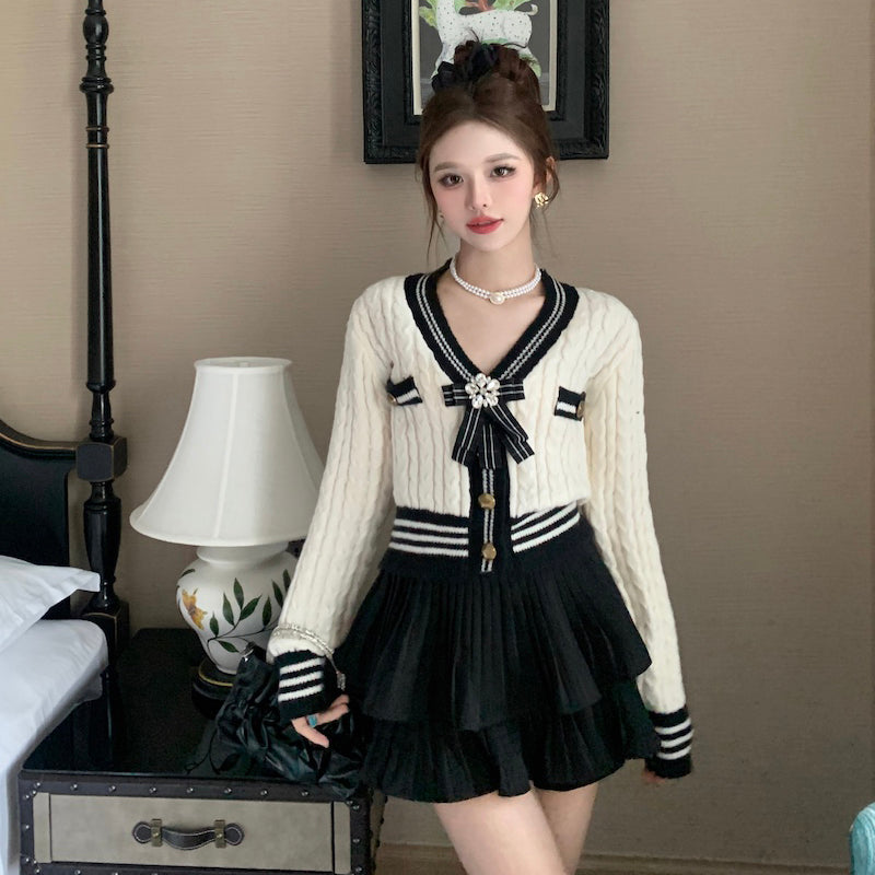 【outer】Vネック長袖ニットカーディガンF8298