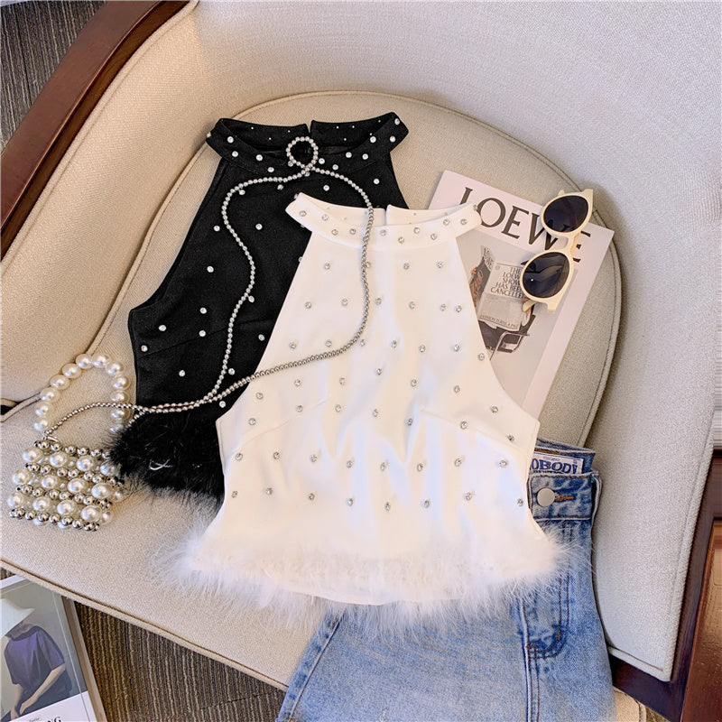 【tops】2色キラキラフリンジキャミソールF7769