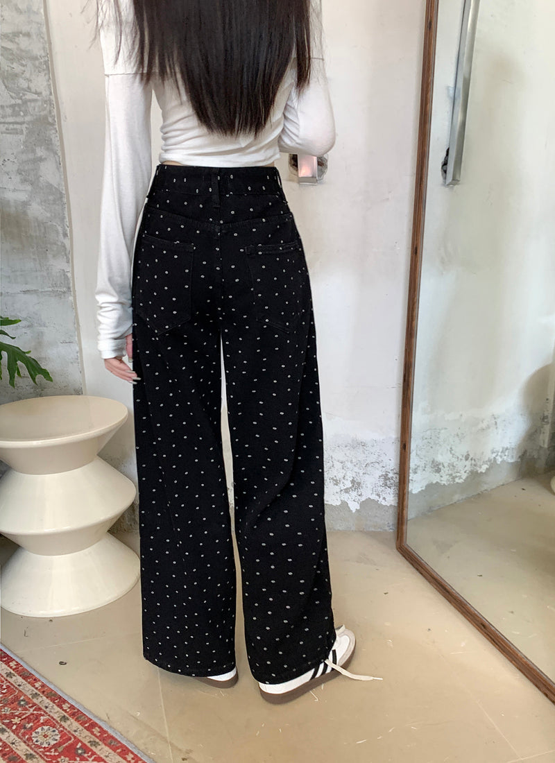 【bottoms】ドット柄ガウチョパンツF8328