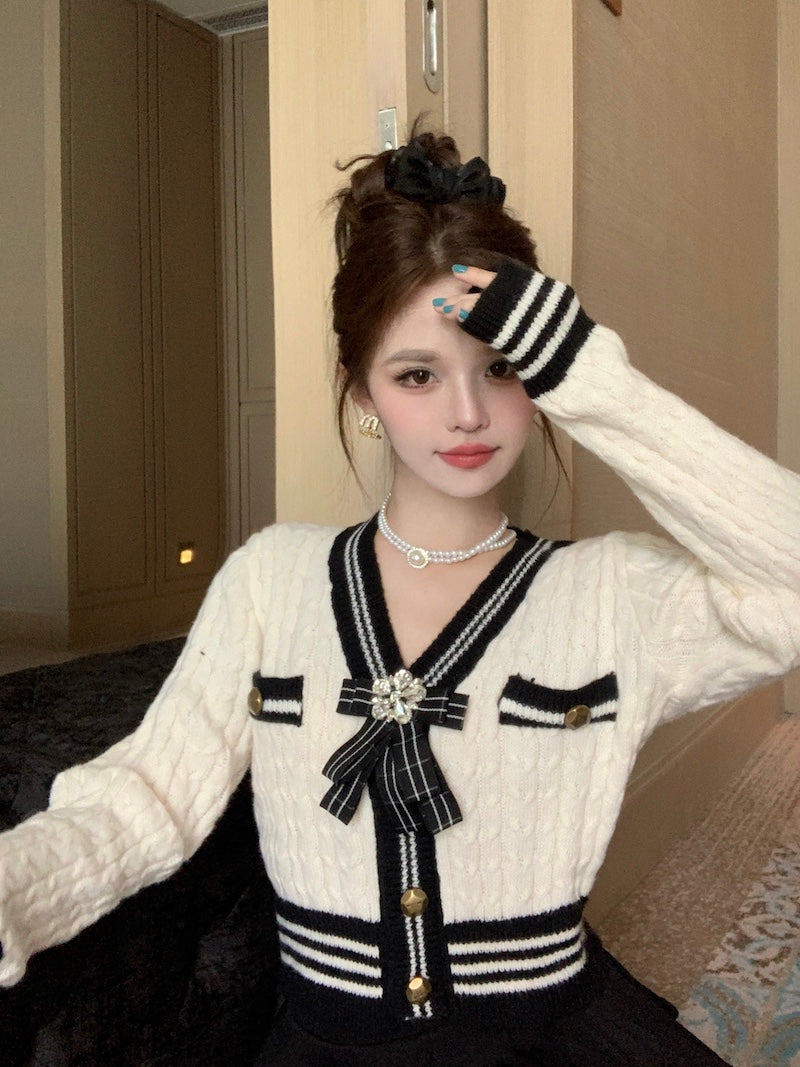 【outer】Vネック長袖ニットカーディガンF8298