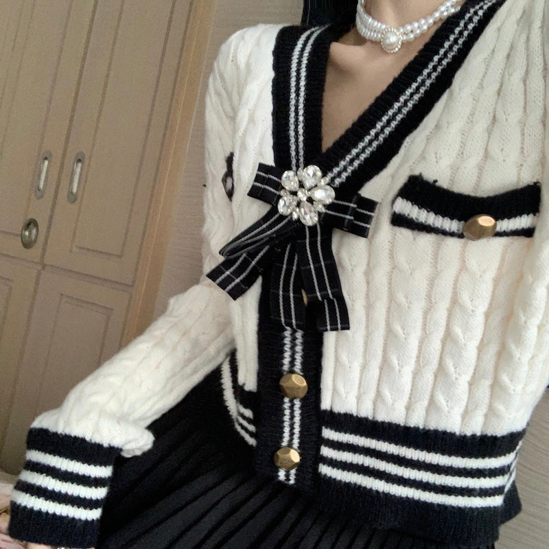 【outer】Vネック長袖ニットカーディガンF8298