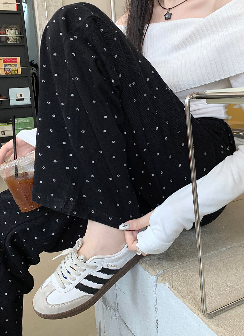 【bottoms】ドット柄ガウチョパンツF8328