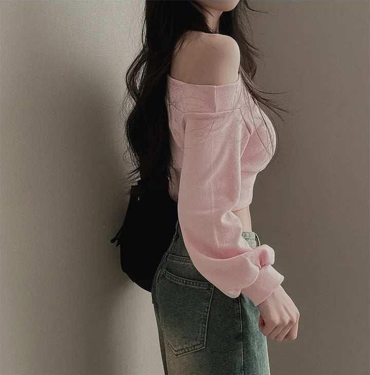 【tops】4色オフネック長袖パーカーF7998