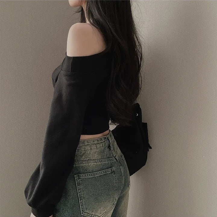 【tops】4色オフネック長袖パーカーF7998