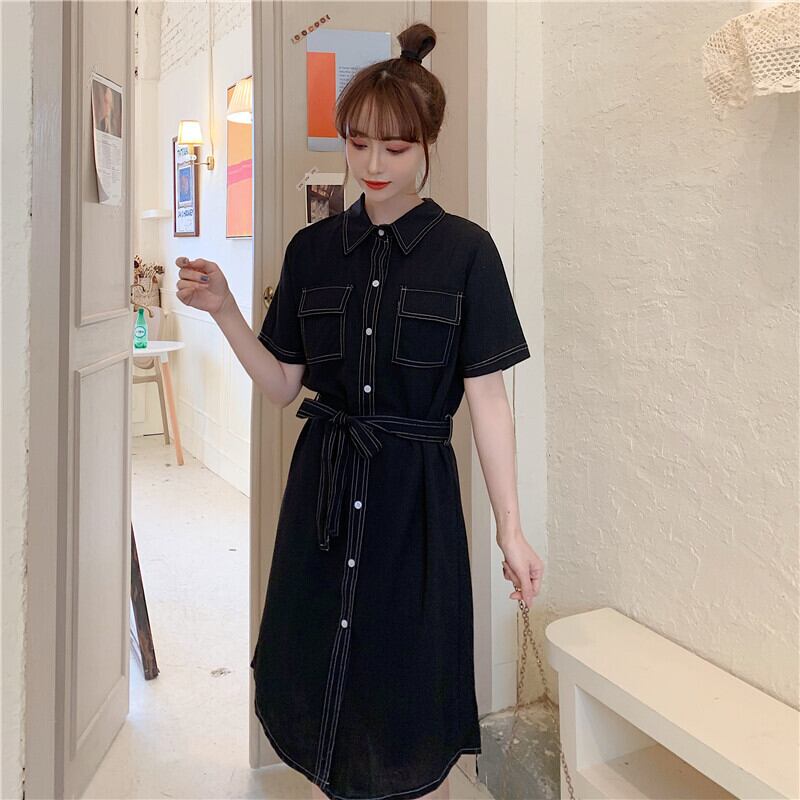 【dress】INS風ファッションPOLOネック 夏着痩せデニムワンピース G0682