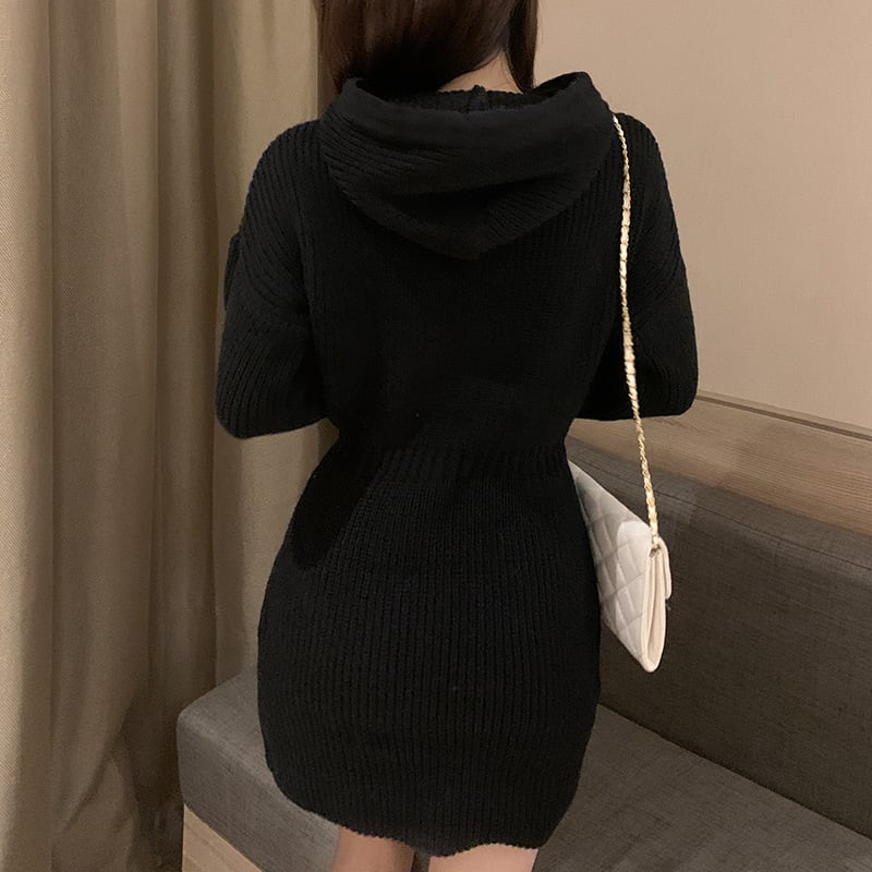 【dress】フード付きニットワンピース　M25351